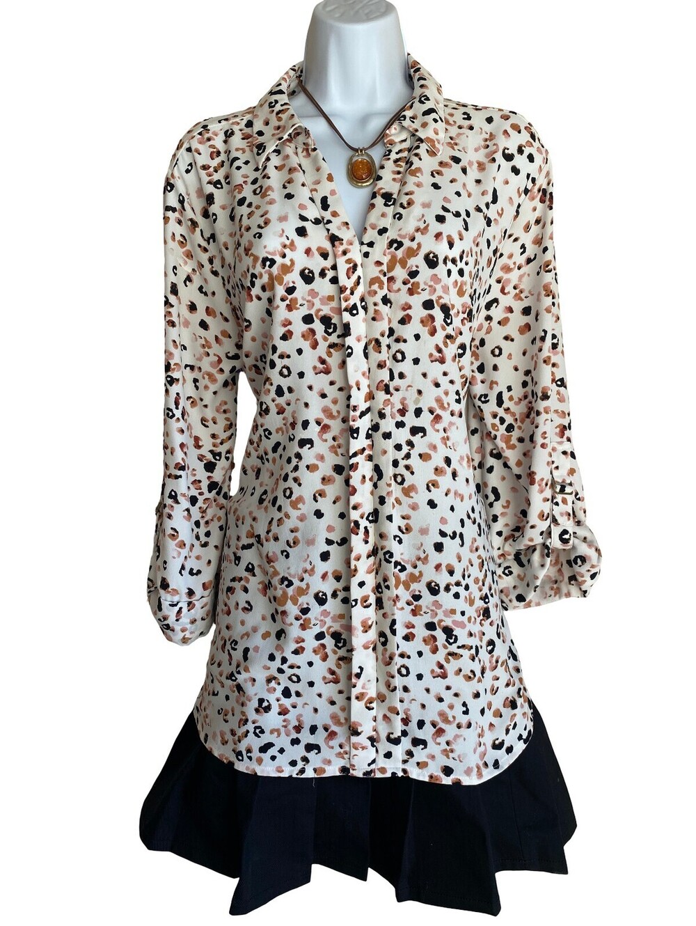 Vintage Croft & Barrow Plus 2X Animal Print Button Up Blouse Mob Wife Tunic Boho